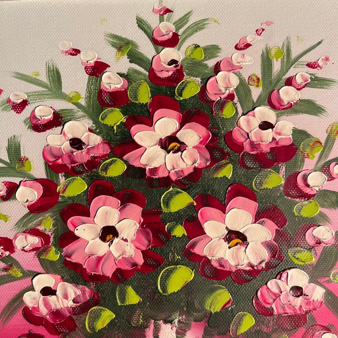 大）手描き油絵 3枚組 花瓶の花 額付 額付き 絵画 インテリア 油彩画