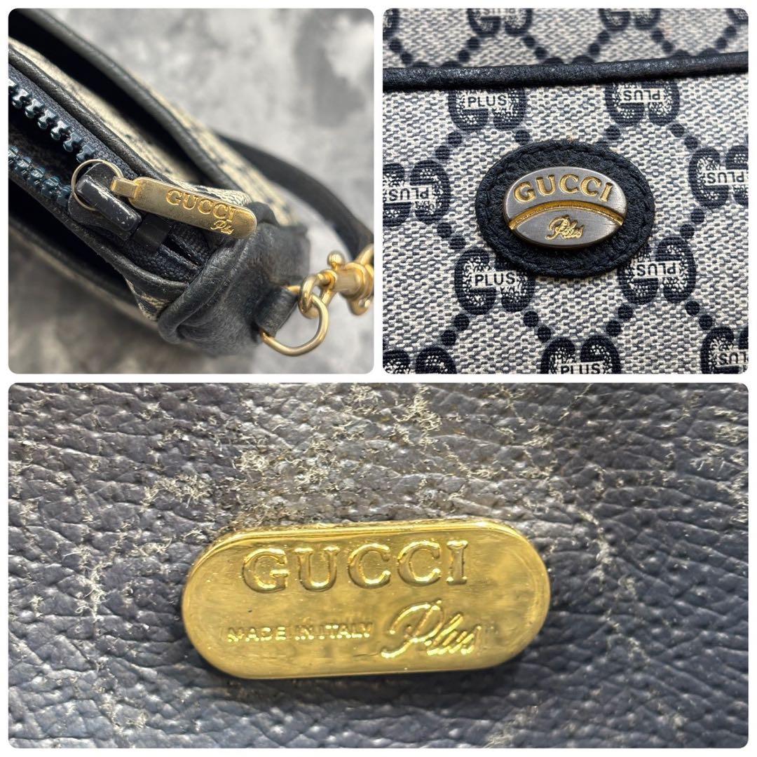 ✨美品✨GUCCI GG ショルダーバッグ ネイビー ベージュ ロゴ レザー金具