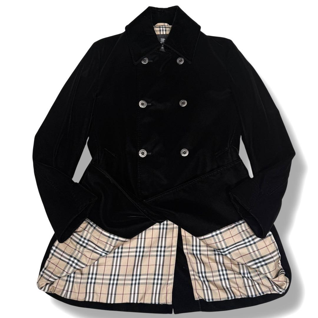 未使用級 バーバリーブラックレーベル ベロア ノバチェック ロングコート 黒 M