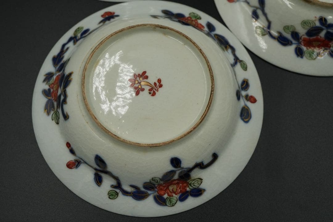 古伊万里　里帰り　元禄享保染錦皿　五客　磁貫アリ