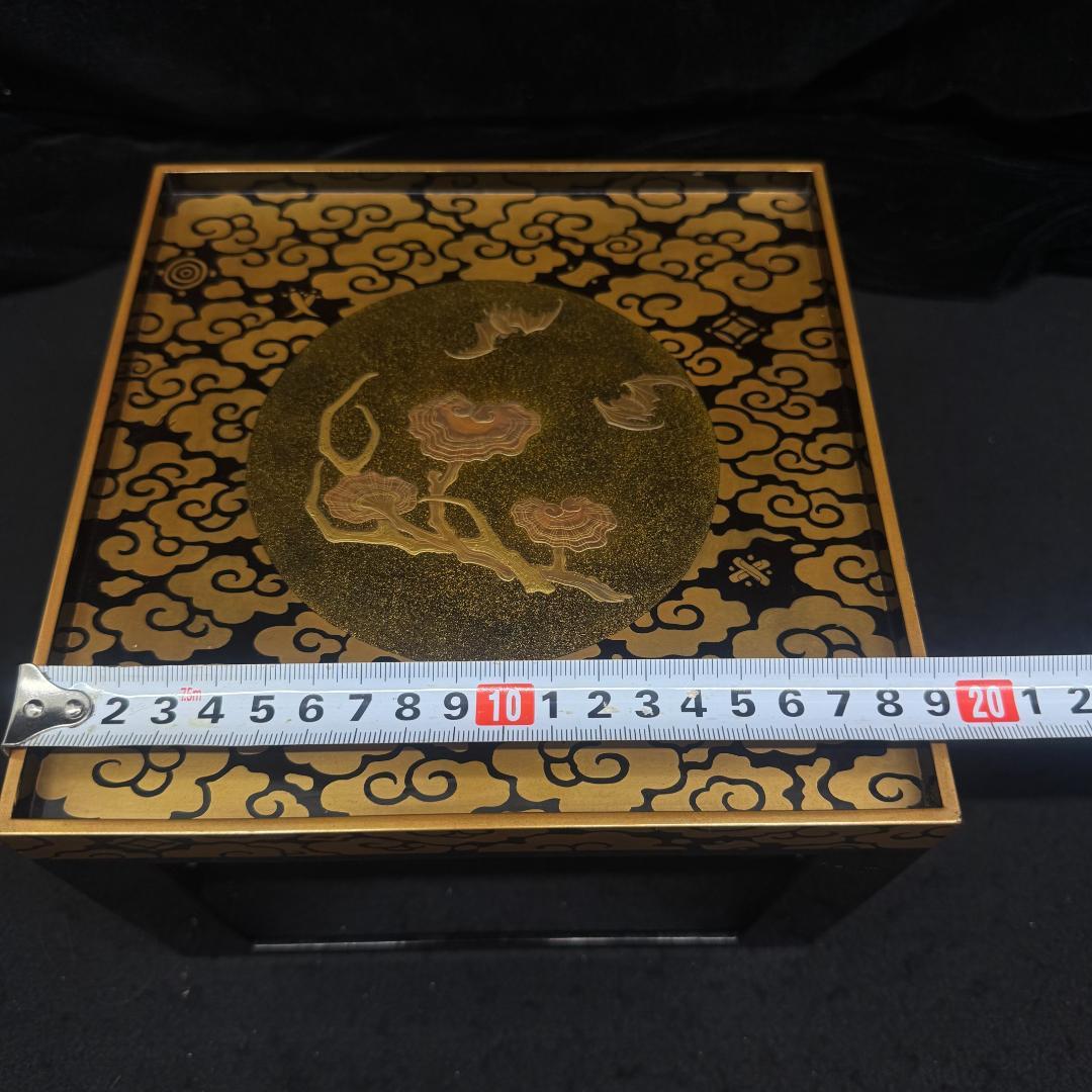 江戸中・後期 重金蒔絵 雲文霊芝様 献菓台 共箱 天然