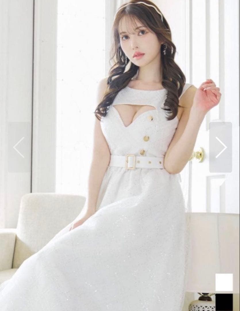 sifeel ホワイトロングドレス スリーブレス ベルト付き