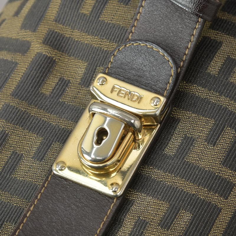 美品◇フェンディ ズッカ柄 バニティバッグ ハンドバッグ 鍵付き ジャガード 茶