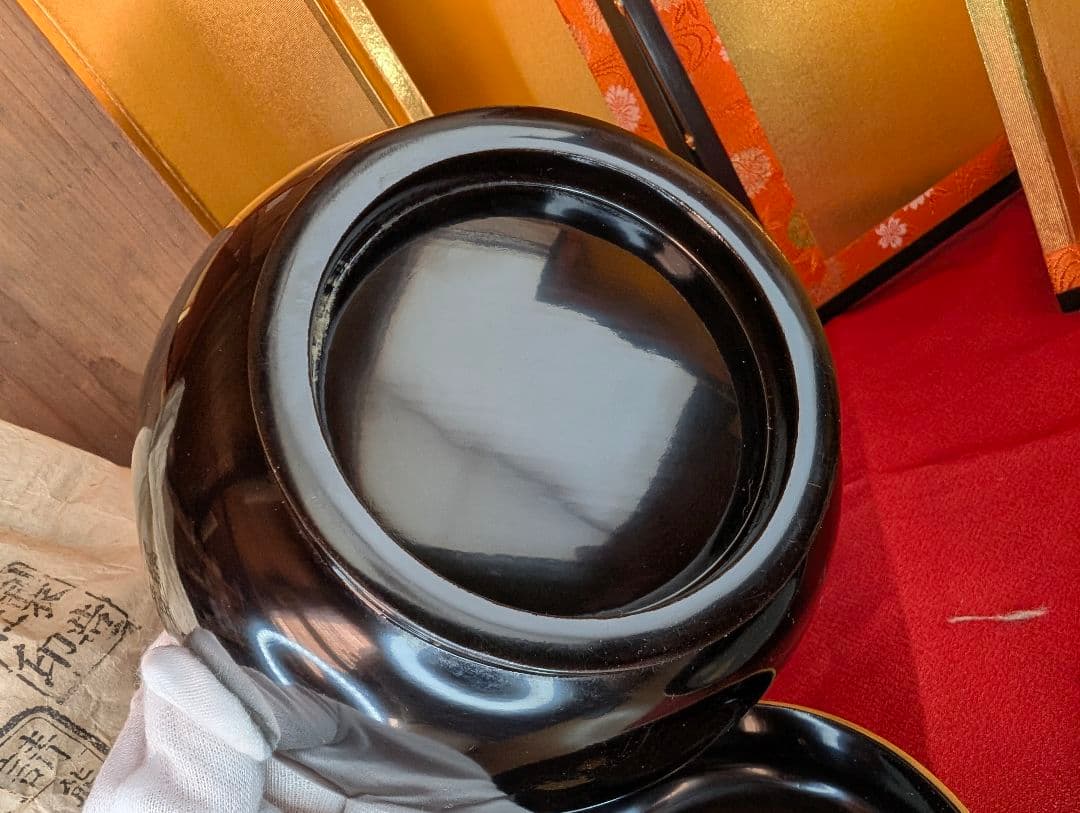 明治時代 輪島塗 金蒔絵 椀 2客 鶴亀 お正月用 木製 汁椀 菓子