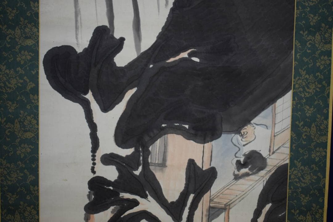 真作/漫画家/挿絵画家/俳人/細木原青起/人物図/布袋屋掛軸