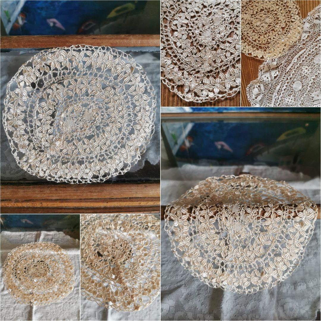 アンティークイタリア マルチーズレース 黄金色の絹糸ボビン編 ≒19