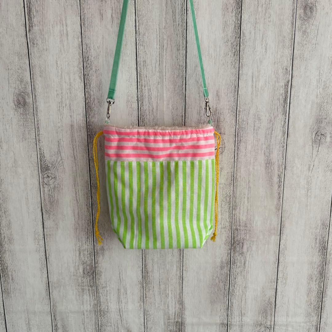 フクモモ仲良し巾着ポーチ 蛍光ストライプ②