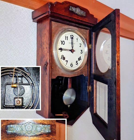 専用〈完動・美品〉鶴巻時計店英工舎　大正浪漫セル文字盤宮型ゼンマイ振り子時計