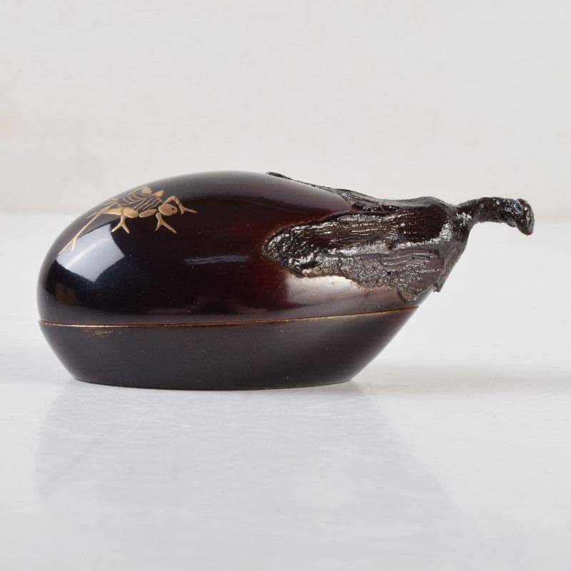 茶道具　輪島塗　川岸充雅作　乾漆造り　昆虫蒔絵　茄子香合　共箱　C　9194