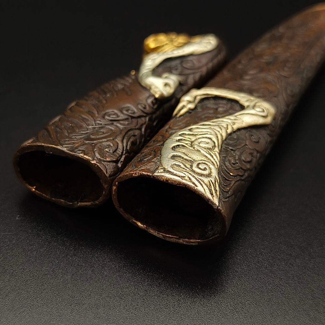 銅製刀装具　柄鞘拵え　獣図　絵金銀　金工品　細工　刀装具