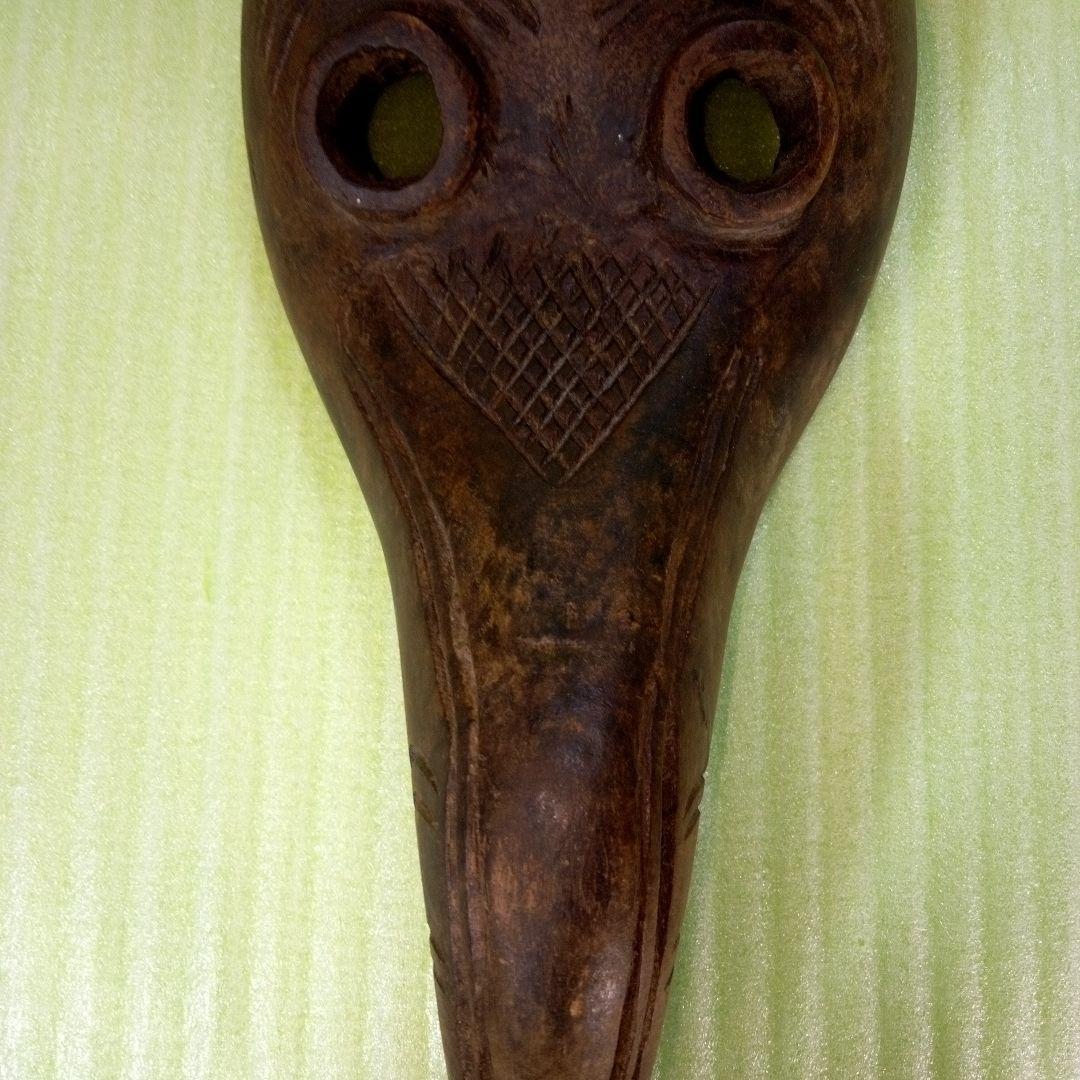 木製木彫り鳥人間のようなマスクお面レトロアンティークオブジェ