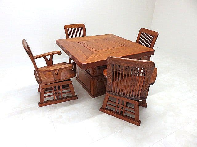 希少品 府中「松尾博昭」作 欅無垢材ダイニング5点セット 長火鉢/団炉裏