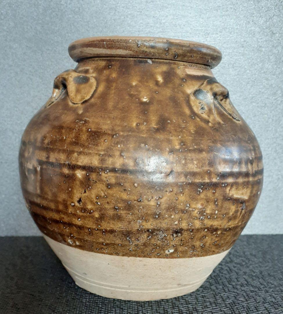 17～18世紀頃 【宋胡録】 鉄釉 南方系 四耳壺 四耳