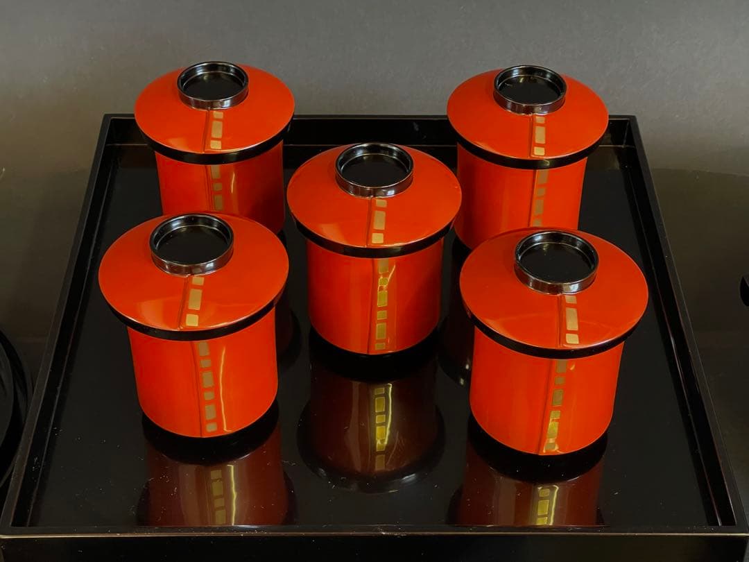 母」 利休好 輪島塗 懐石具揃 懐石家具 懐石道具 五人前 木製（109あ③