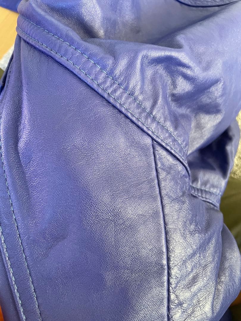 80s LEATHER FASHION 羊革ブルーレザージャケット ヴィンテージ