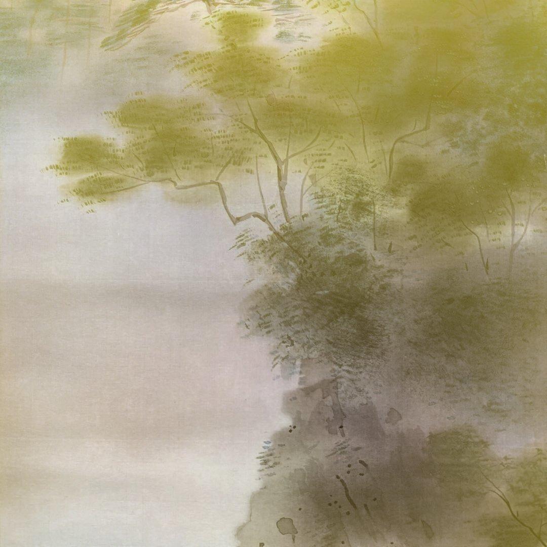 美品 掛け軸 中曽根晁二/晁子作「嵐山遊舟」屋形船 共箱 納涼 夏掛け 京都