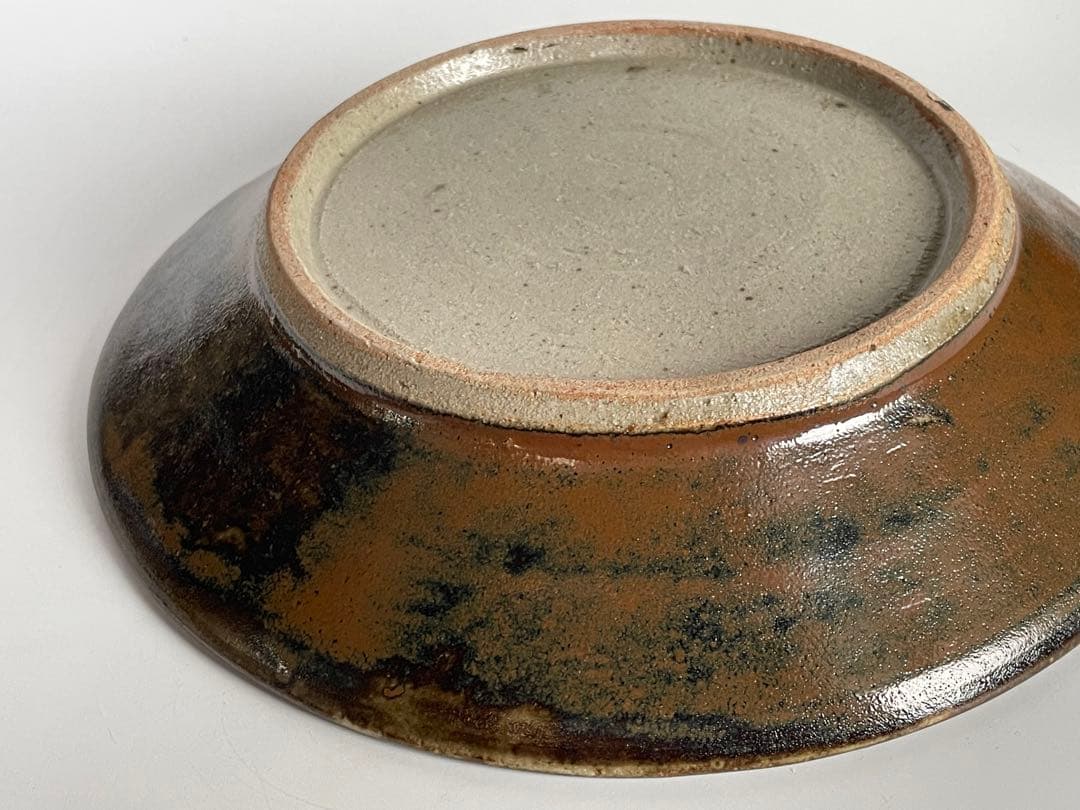 陶芸家　人間国宝　濱田庄司　浜田庄司　柿釉　抜絵　皿　大皿　飾り皿　共箱