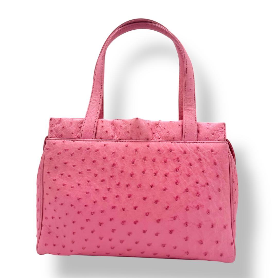 JRA ハンドバッグ オーストリッチ 本革 フルポイント 貴彦 ピンク 底鋲