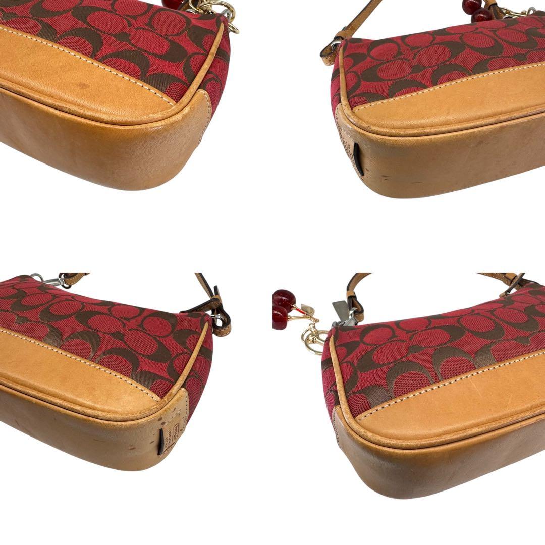 美品 COACH ハンドバッグ アクセサリーポーチ シグネチャー レザー