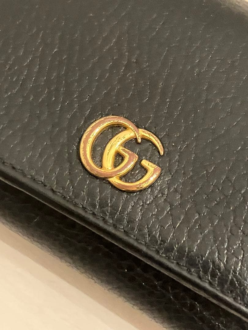 GUCCI グッチ　ダブルG マーモント　黒　レザー三つ折り財布　ウォレット