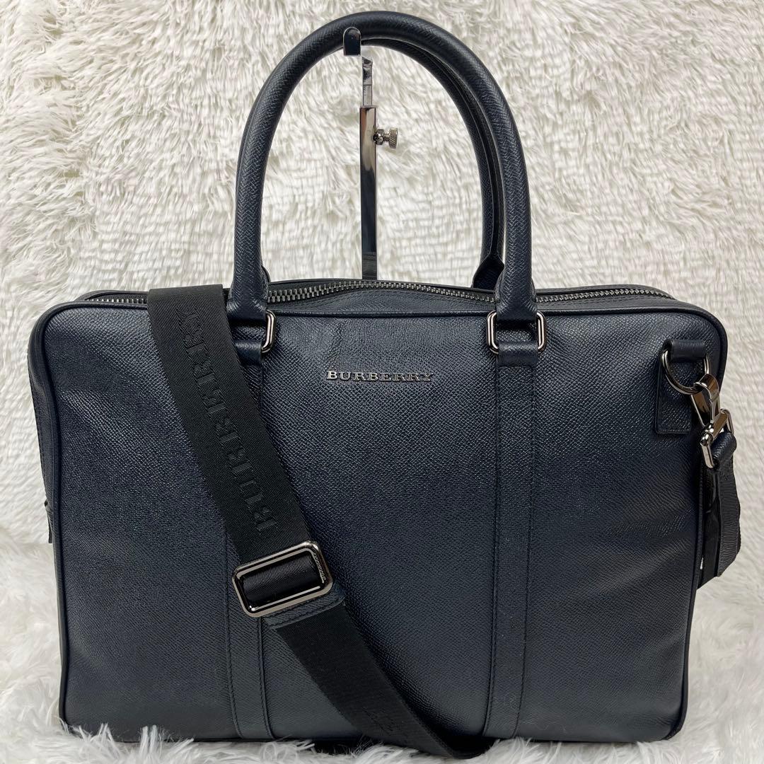 BURBERRY ビジネスバッグ　2way オールレザー　ネイビー