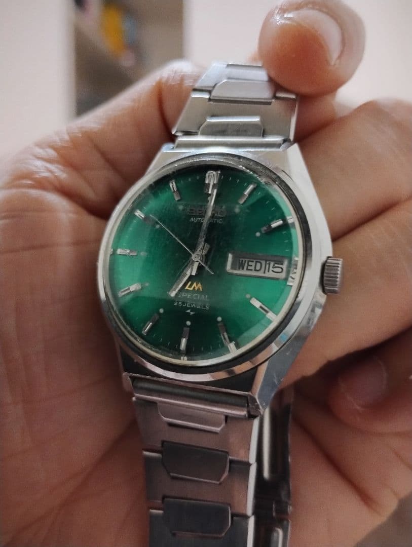セイコー ロードマチック　スペシャル　不動　グリーン文字盤　カットガラス