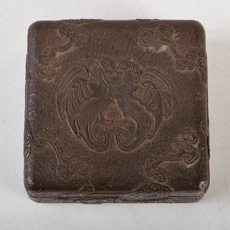 中国　漆塗　神獣文　四方箱　小物入　薬入　C　Ｒ5901