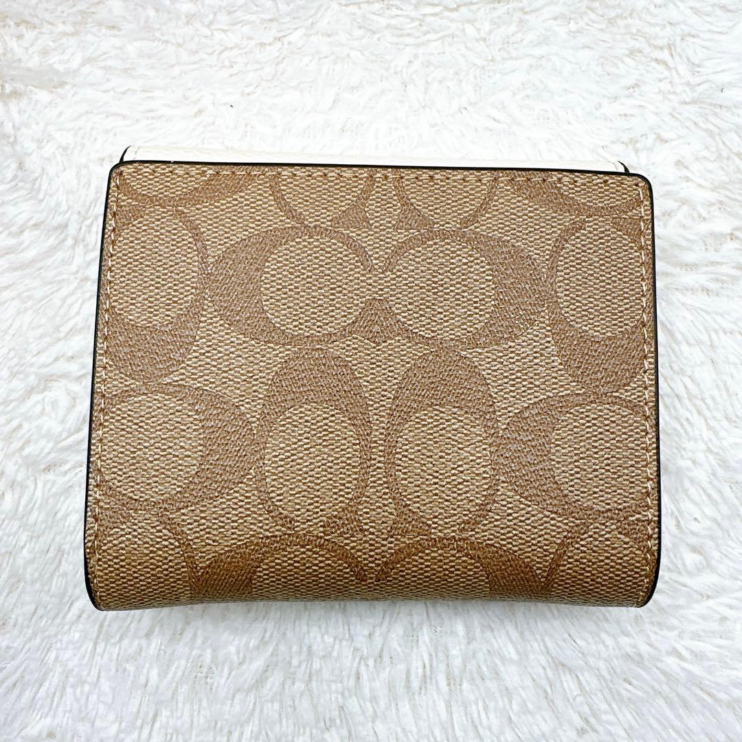新品⭐️ 【COACH】 コーチ シグネチャー 二つ折り財布 ミニ財布 白×茶色
