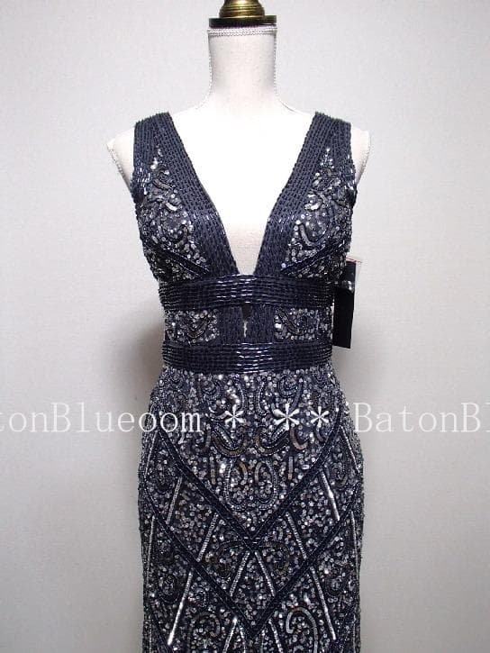 新品☆アイダンマトックス☆豪華スパンコールドレス紺☆演奏会ウェディングドレス