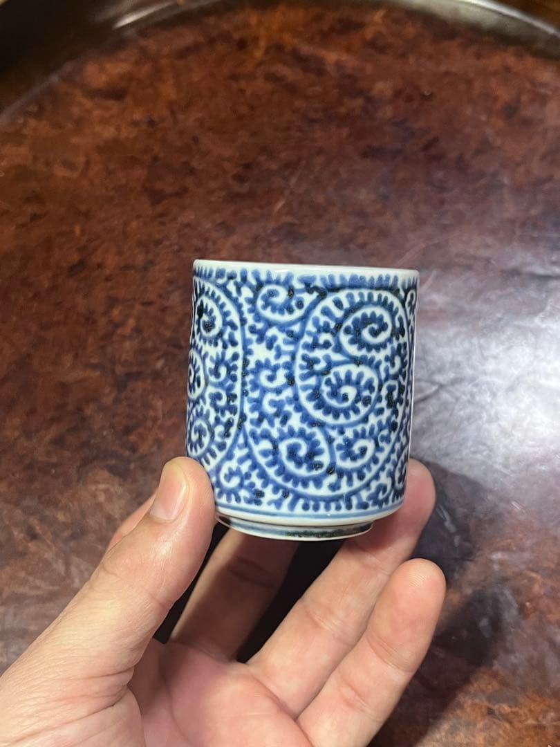 古伊万里　覗き猪口　のぞき猪口　蛸唐草　唐草　酒器　民藝　民芸　唐草　柿右衛門 古伊万里染付蛸唐草紋様 蕎麦猪口 4客セット | 古美術 希 のぞみ 美術