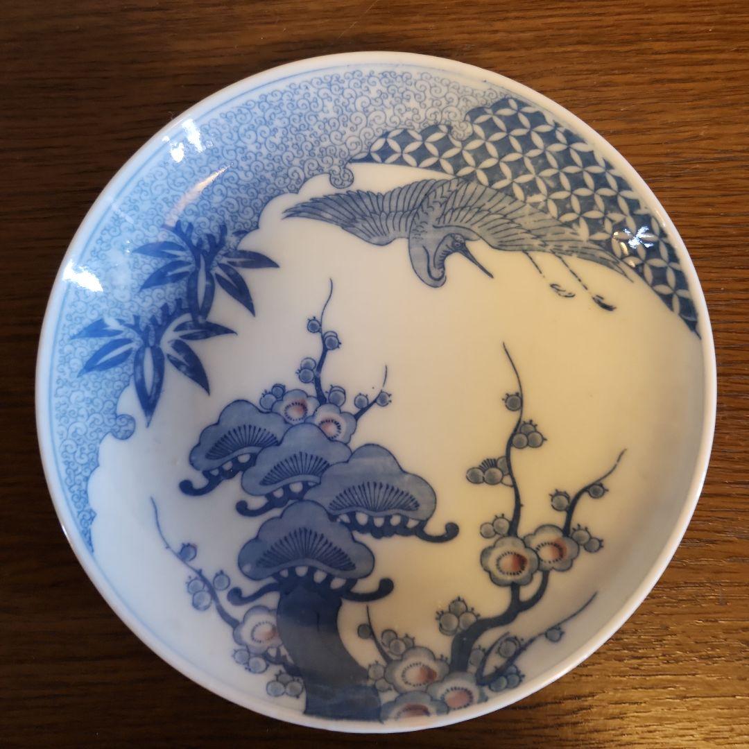 古伊万里　染付　印判　膾皿　5客セット　骨董品　伊万里焼