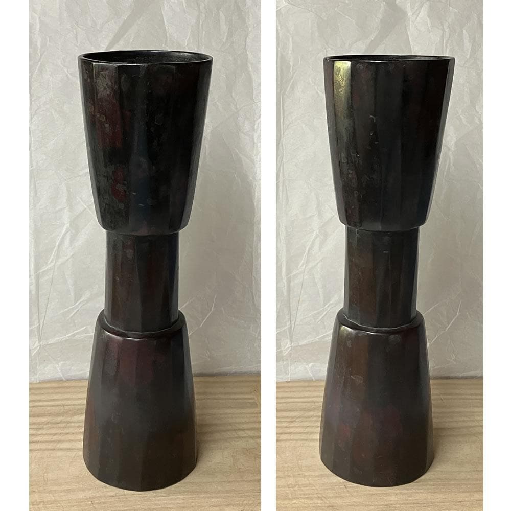 F1327 山口浄雄 古銅写 杵形 花入 共箱 高さ30cm 茶道具