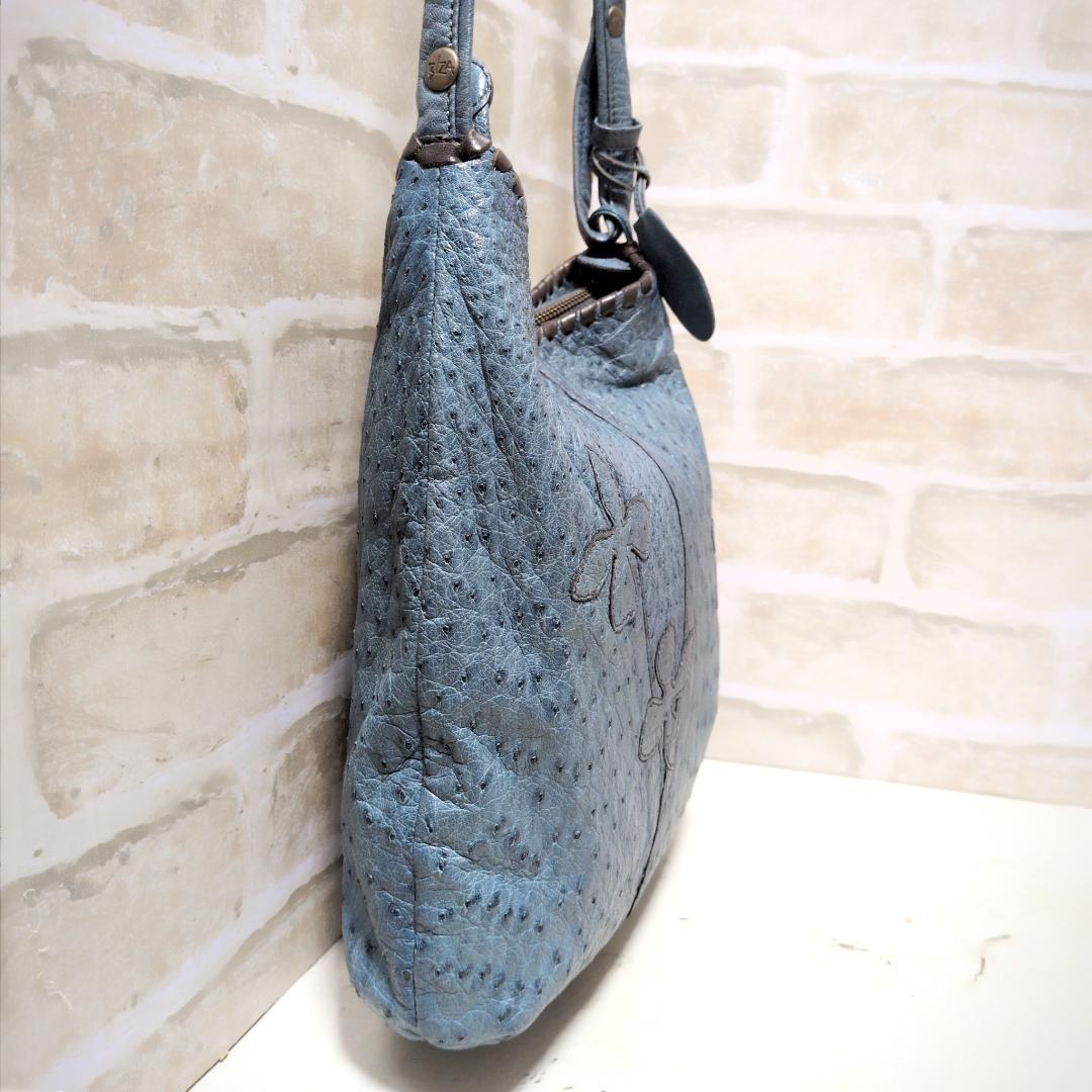 ★IBIZA【イビサ】オーストリッチ ショルダーバッグ ターコイズ 美品