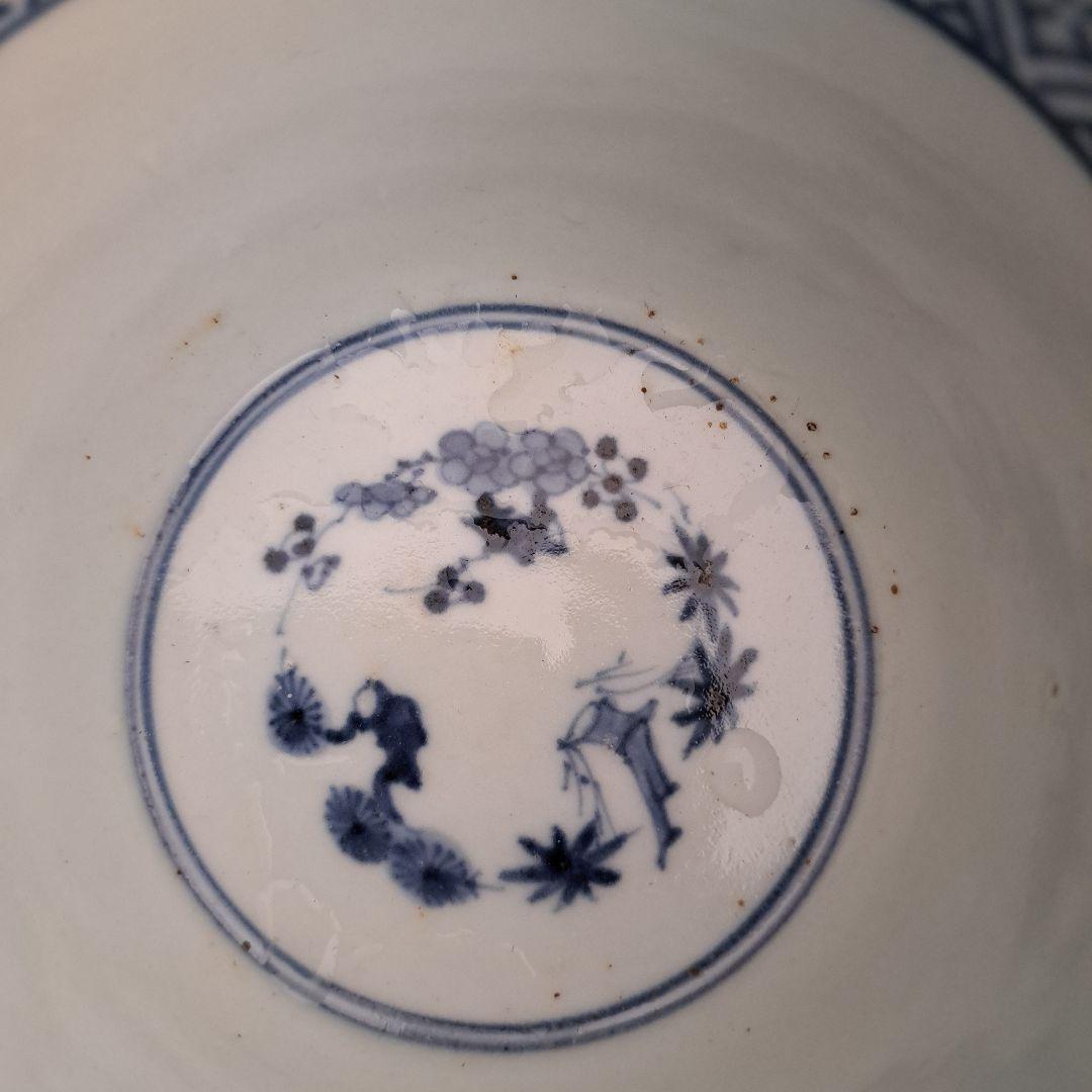 新春に 松竹梅のそば猪口！①」 古伊万里染付猪口(直径10cm) 骨董