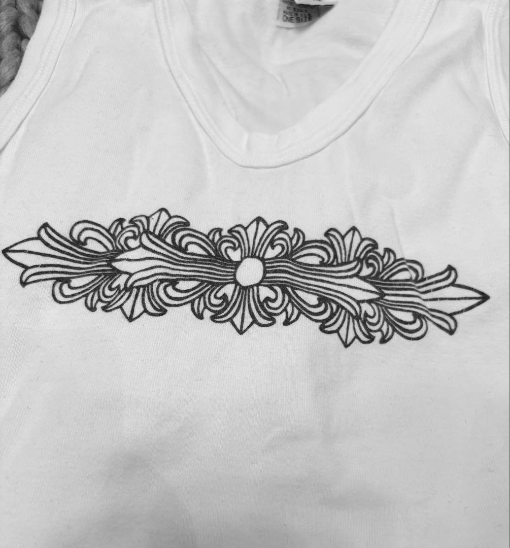 クロムハーツ白タンクトップ OLD フローラルプリント レディース