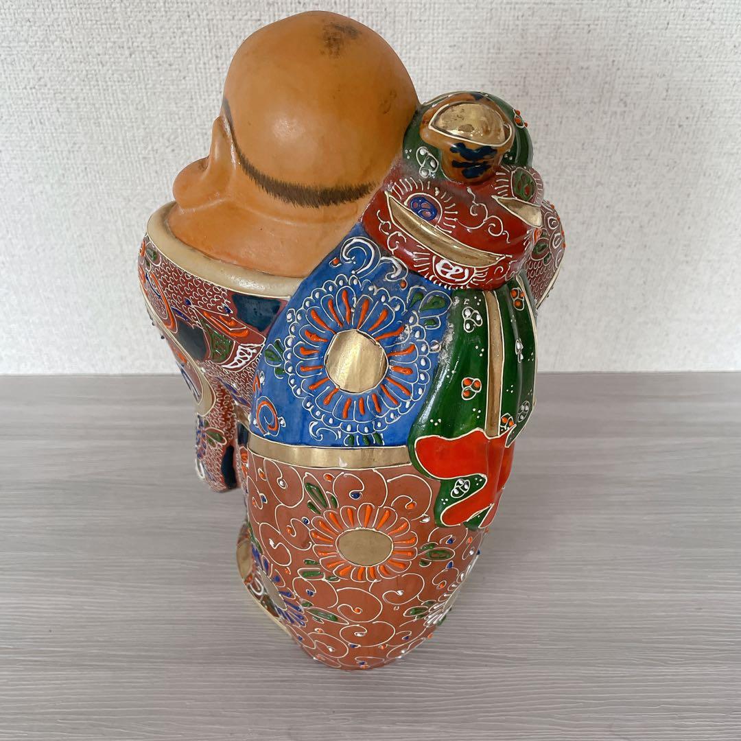 布袋様 置物 九谷焼風 菊池仙谷作 陶器 金彩 縁起物 高さ30cm 七福神