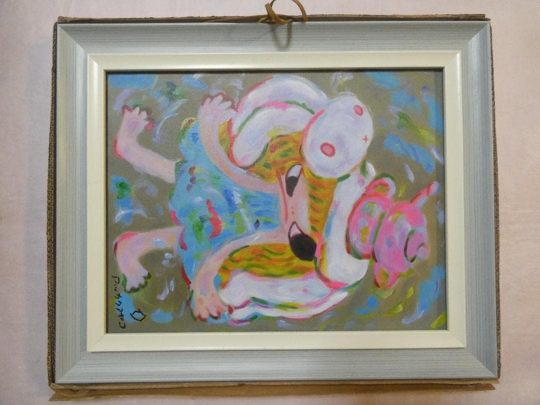 F6 絵画　 油彩　ロッカク アヤコ「女の子」 サイン　 肉筆手描き　額装済み