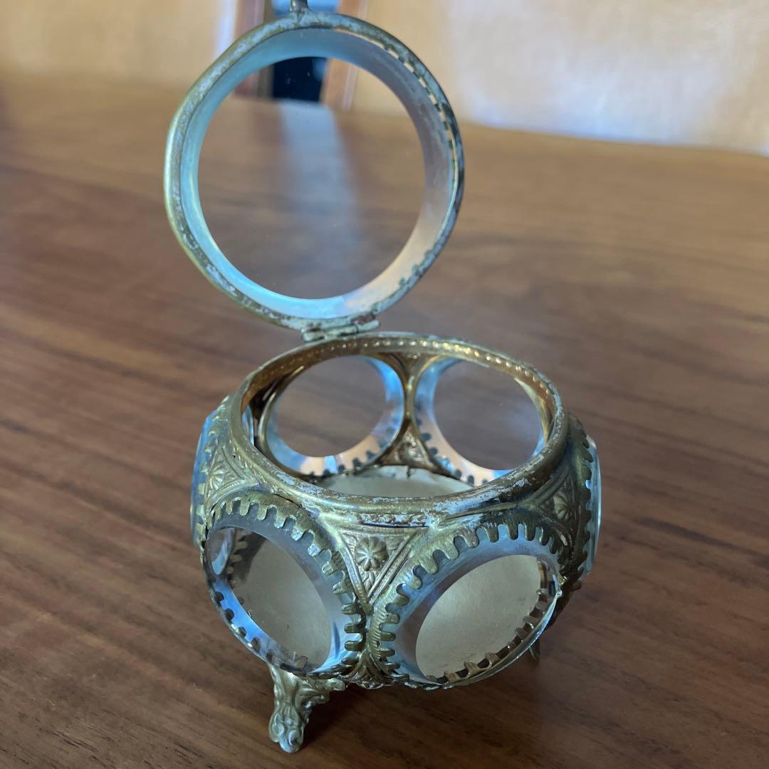 希少フランス蚤の市アンティークガラスジュエリーボックス宝石箱