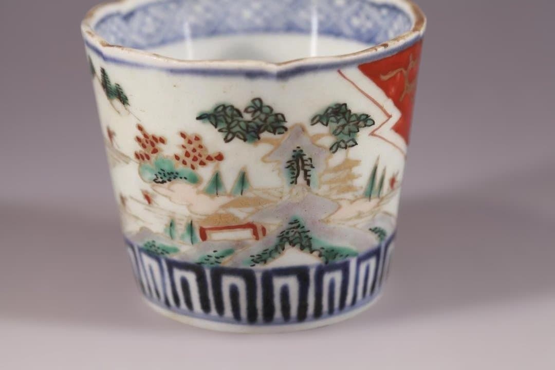 625 古伊万里色絵染付描分〇窓絵文様蕎麦猪口 無傷 幕末 珍図 - メルカリ