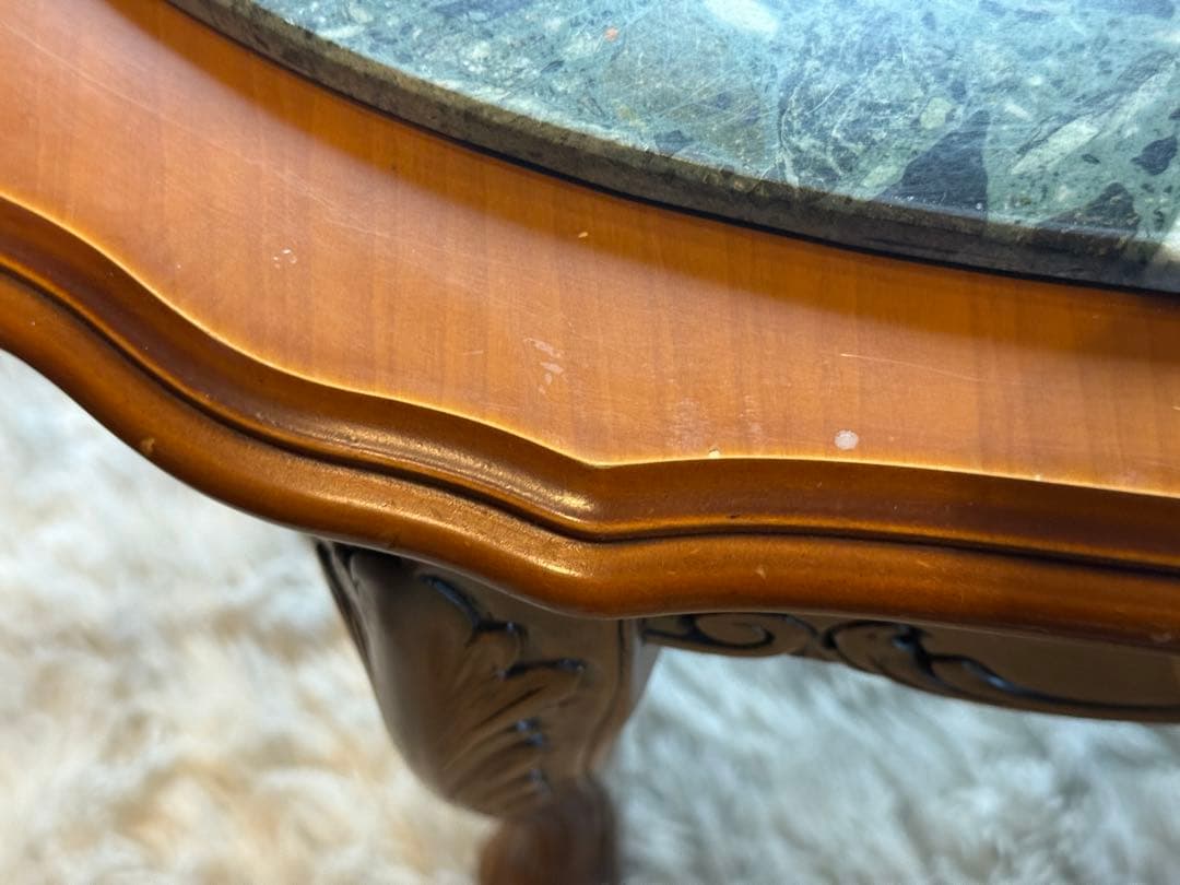 大理石　センターテーブル　ローテーブル　グリーン　クラシック　猫脚　アンティーク