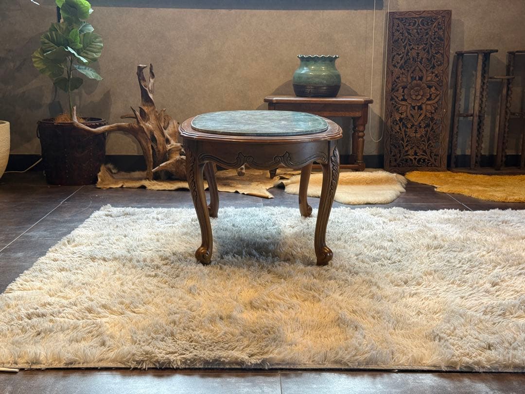 大理石　センターテーブル　ローテーブル　グリーン　クラシック　猫脚　アンティーク