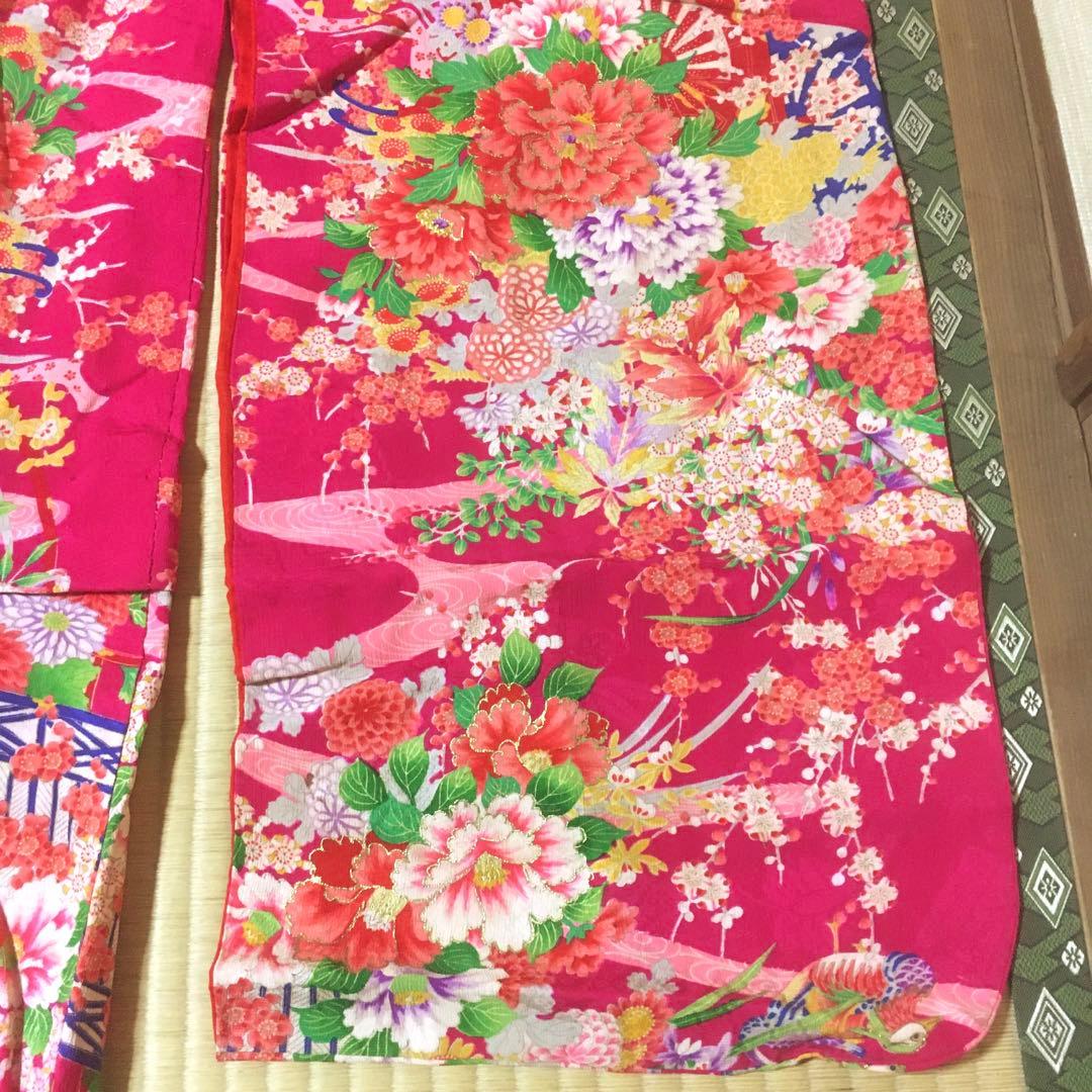 七五三　女の子　アンティーク着物　鳥花柄　　　　当時物　　　　　昭和20年代後期