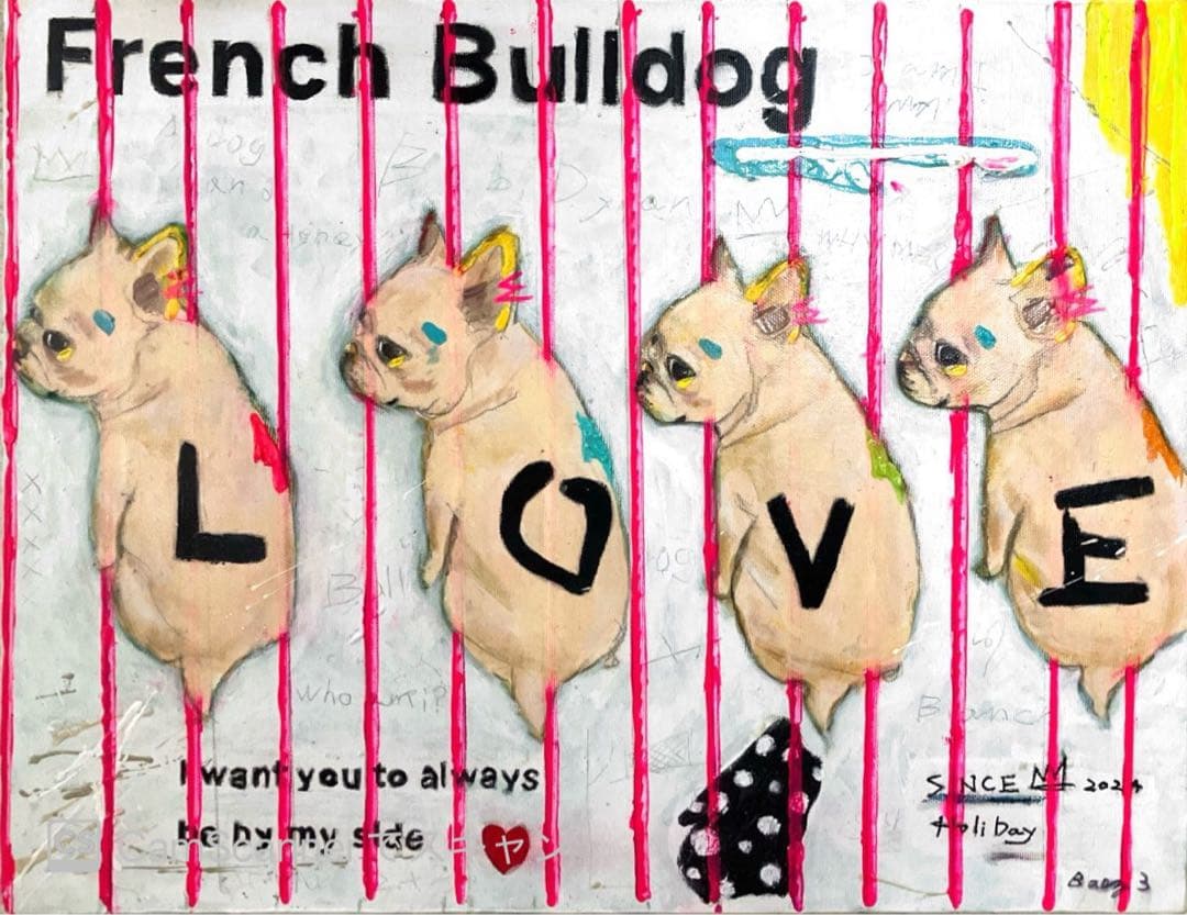 フレンチブルドッグ　犬　フレブル　キャンバスF6号　アクリル画　BAEZ3