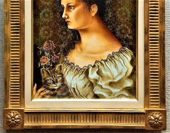 宮田融「婦人像」Ｆ６　油彩画　大阪三越「秀作油絵展」展示作品　アンティークな額装