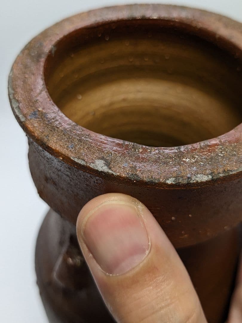 岡山県重要無形文化財 藤原建 備前焼 擂座花入 共箱 花器