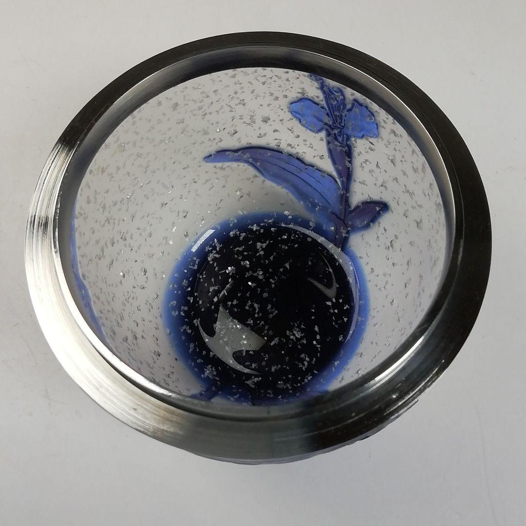 W43 棗 『砂彫硝子 つゆ草』『茶器』『松本正雄 作』 共箱 茶道具