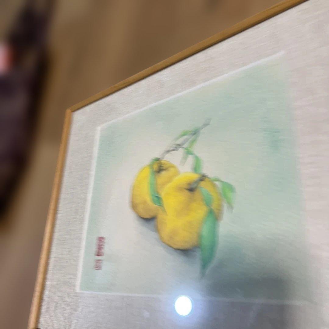 【真作】絵画作者不詳 蜜柑 肉筆　昭和レトロ　色紙