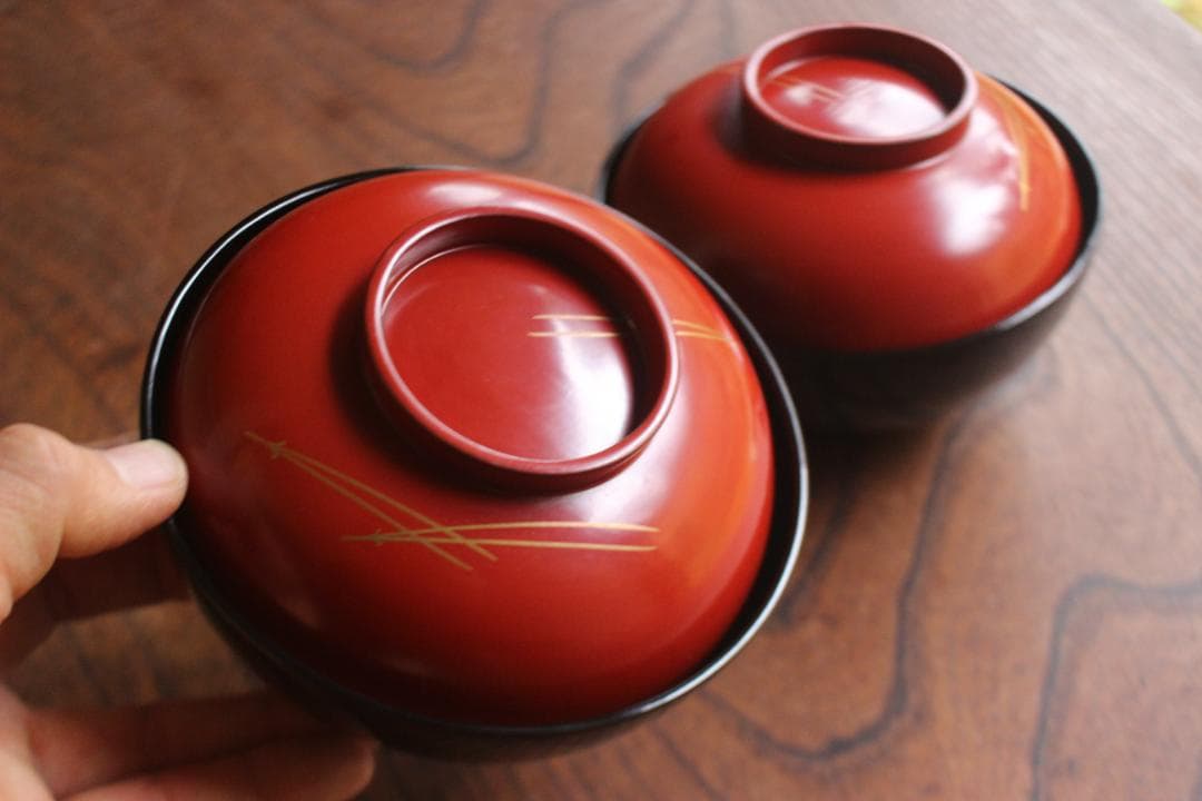 時代逸品！優美な見返し鶴蒔絵の映える日の出椀2点（検輪島塗雑煮椀蒔絵椀