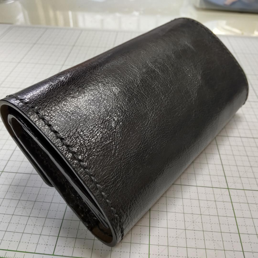 手巻きたばこ 三つ折りシャグポーチ（黒)高級姫路レザー使用 一点物S-58HC