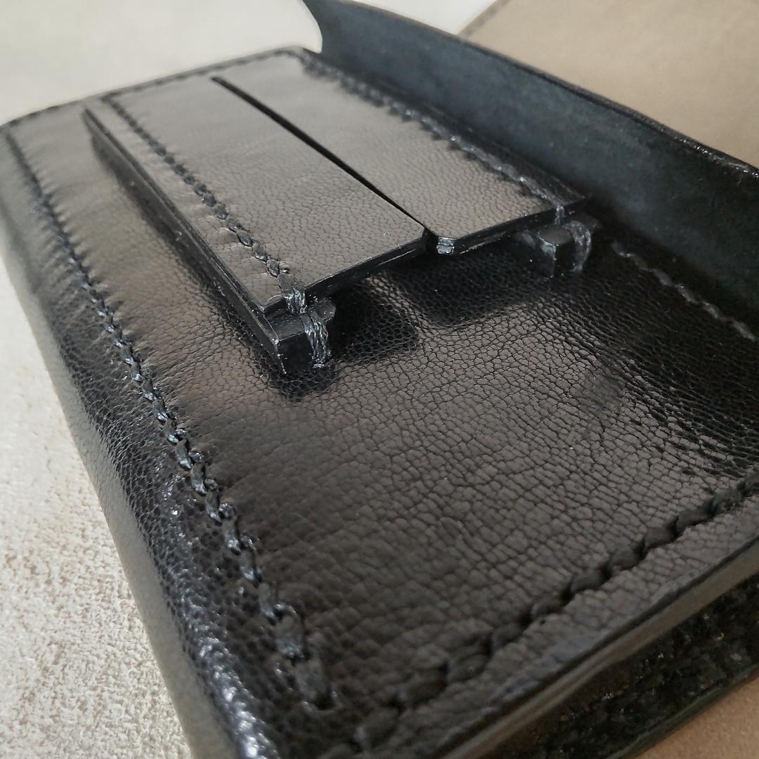 手巻きたばこ 三つ折りシャグポーチ（黒)高級姫路レザー使用 一点物S-58HC